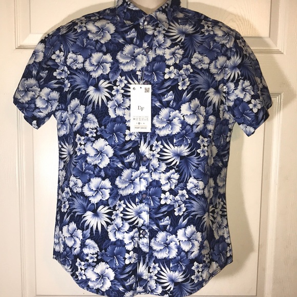Denim & Flower Other - Denim & flower Slim Fit medium blue floral shirt